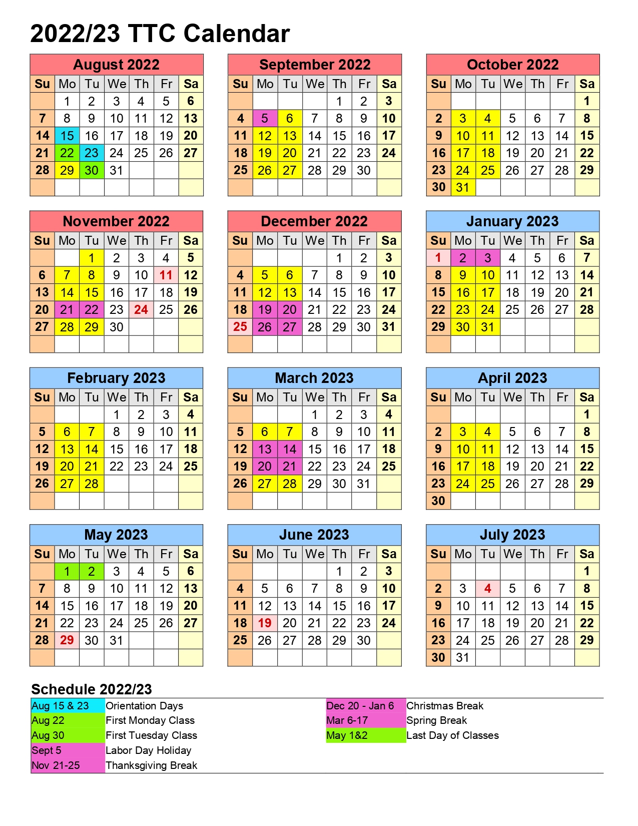 Calendar | Training Center Classes