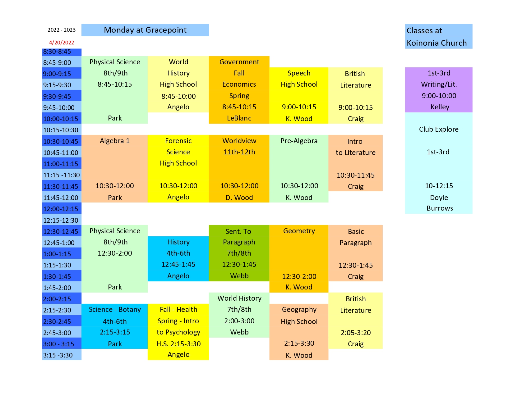 Schedules | Training Center Classes